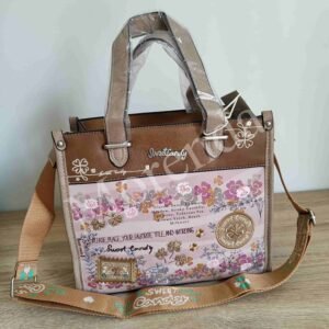 Bolso cuadrado flores marron