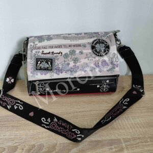 Bandolera con solapa flores negra