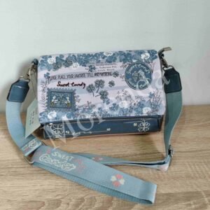 Bandolera con solapa flores azul